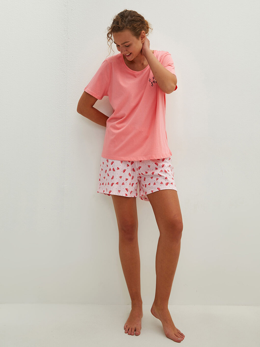 Crew Neck Printed Short Sleeve Cotton Short Pajamas Set-9