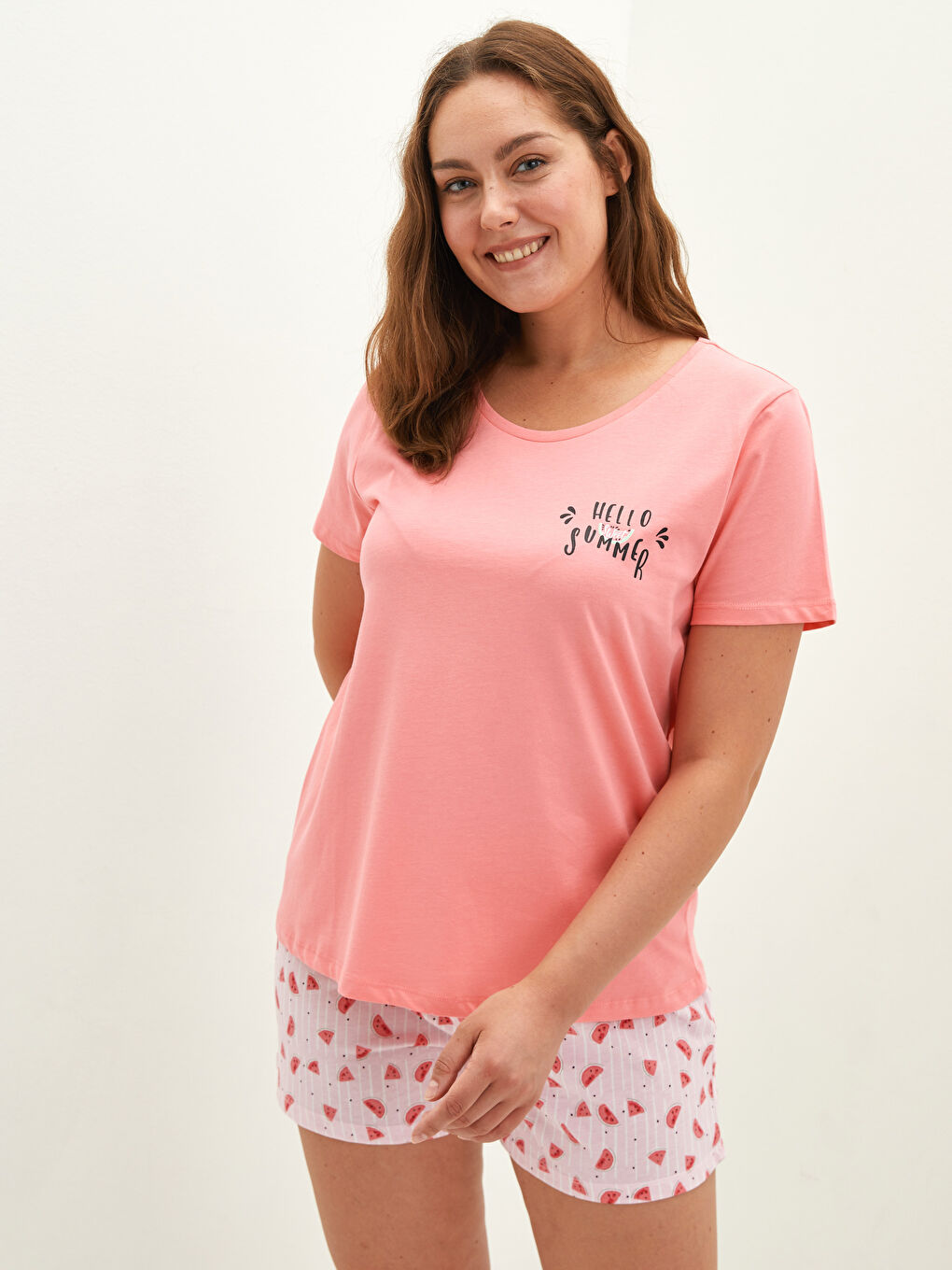 Crew Neck Printed Short Sleeve Cotton Short Pajamas Set-2