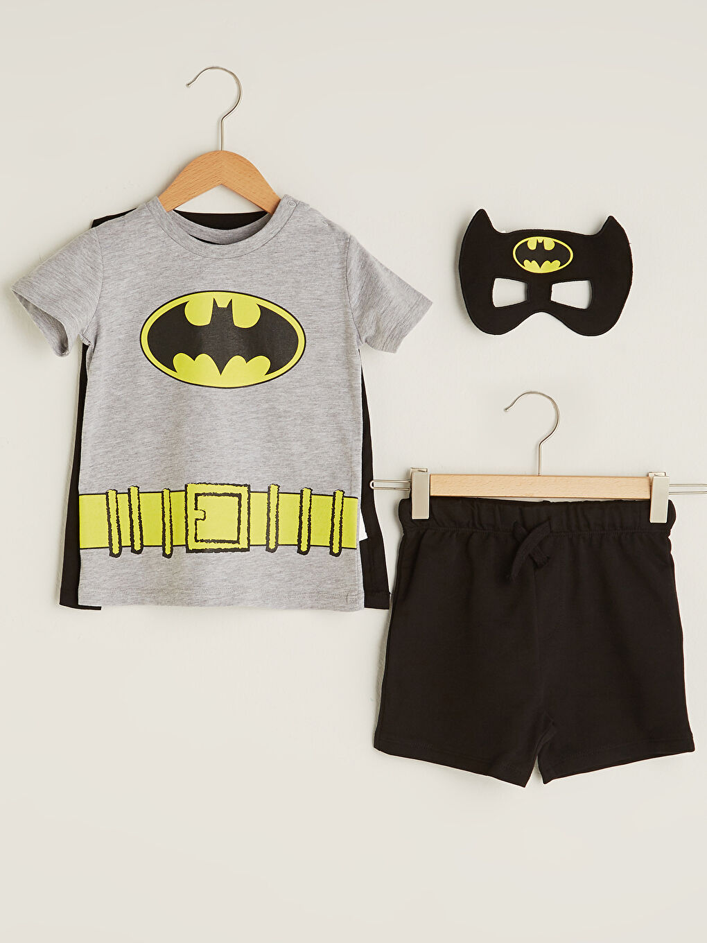 Gri Bisiklet Yaka Kısa Kollu Batman Baskılı Erkek Bebek Kostüm-3