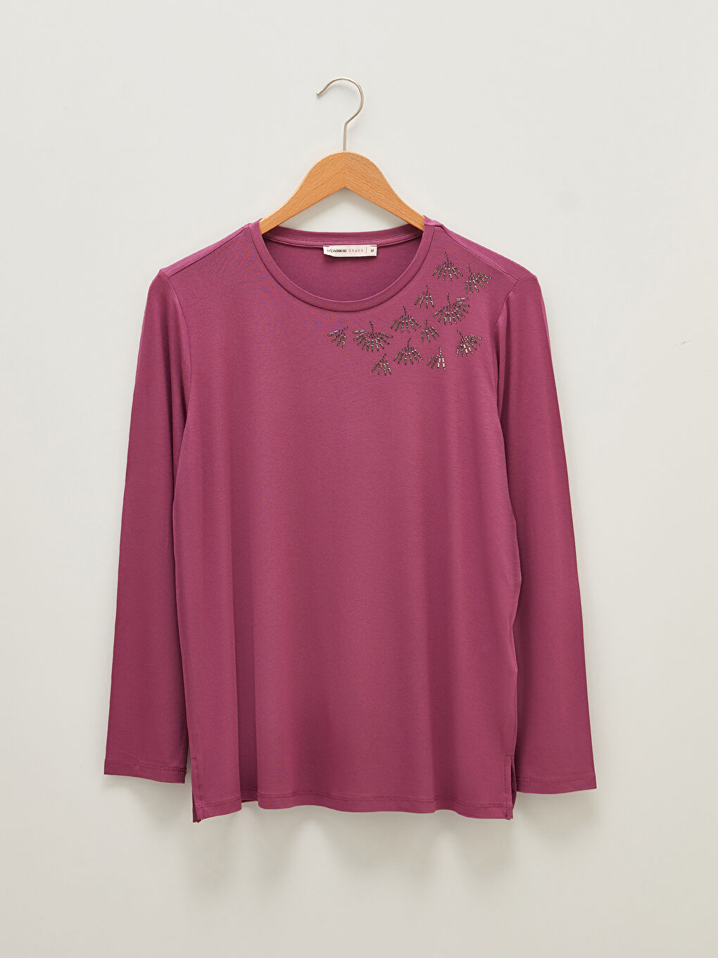 LC Waikiki Crew Neck Stone Printed Long Sleeve Viscose Women's Blouse -S1KT91Z8-KYX
