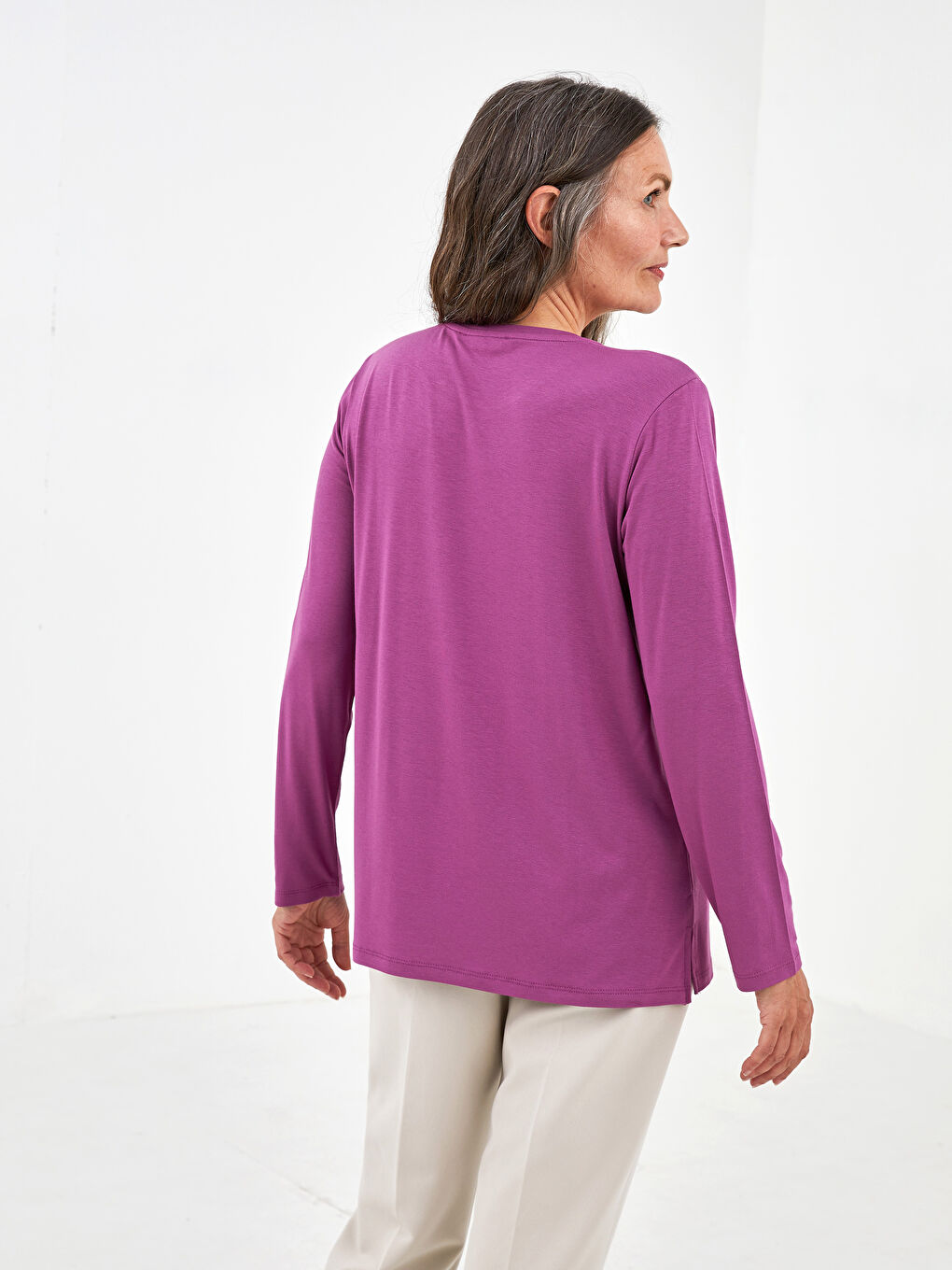 LC Waikiki Crew Neck Stone Printed Long Sleeve Viscose Women's Blouse -S1KT91Z8-KYX
