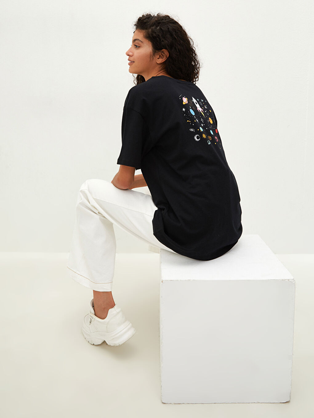 LCW Vision Crew Neck Nasa Printed Short Sleeve Cotton Women's T-Shirt -S1KU41Z8-CVL