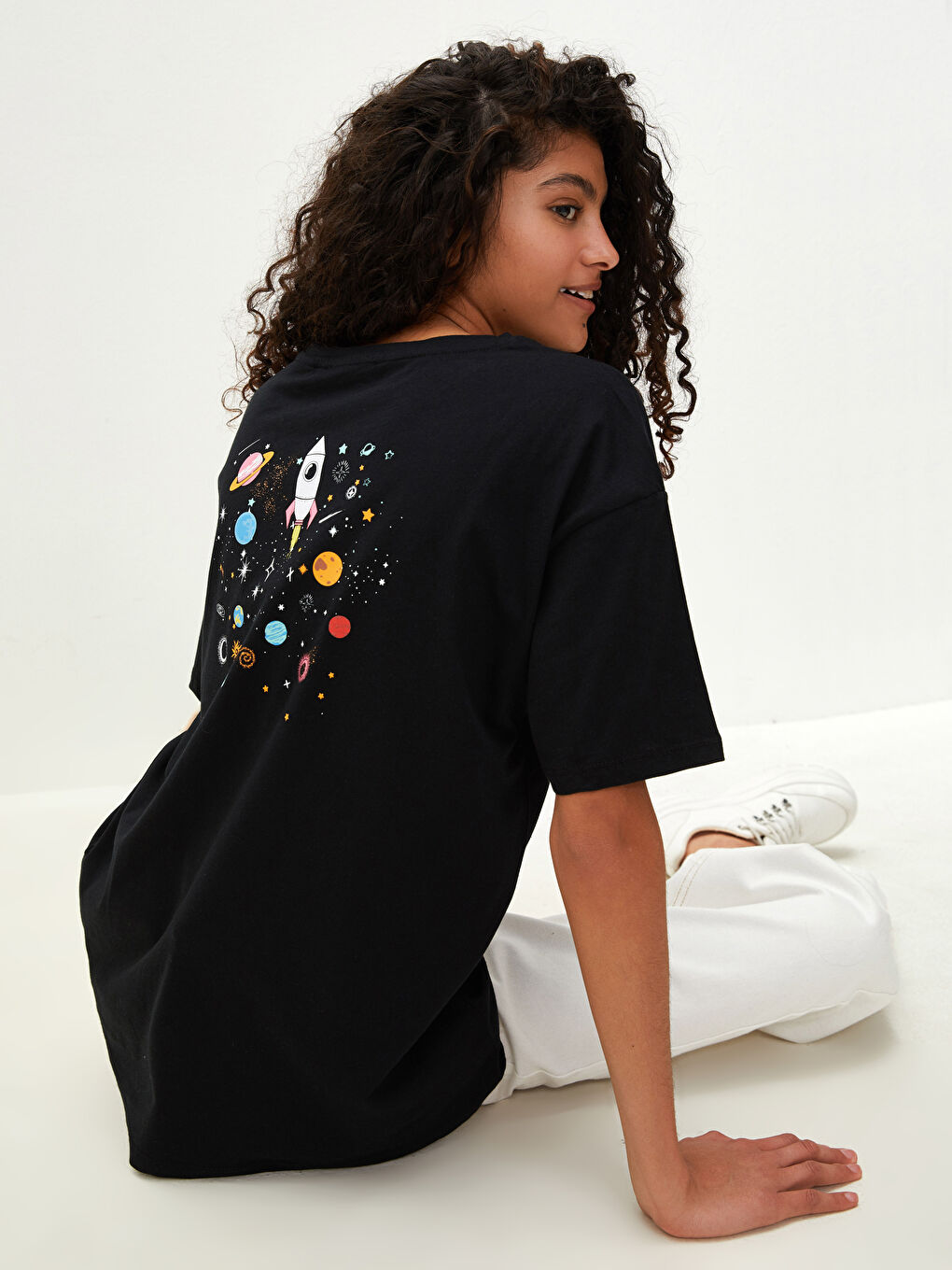 LCW Vision Crew Neck Nasa Printed Short Sleeve Cotton Women's T-Shirt -S1KU41Z8-CVL