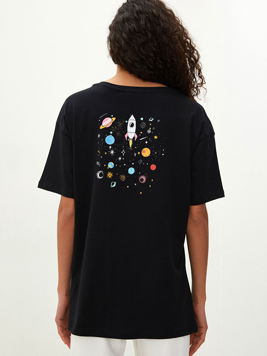LCW Vision Crew Neck Nasa Printed Short Sleeve Cotton Women's T-Shirt -S1KU41Z8-CVL