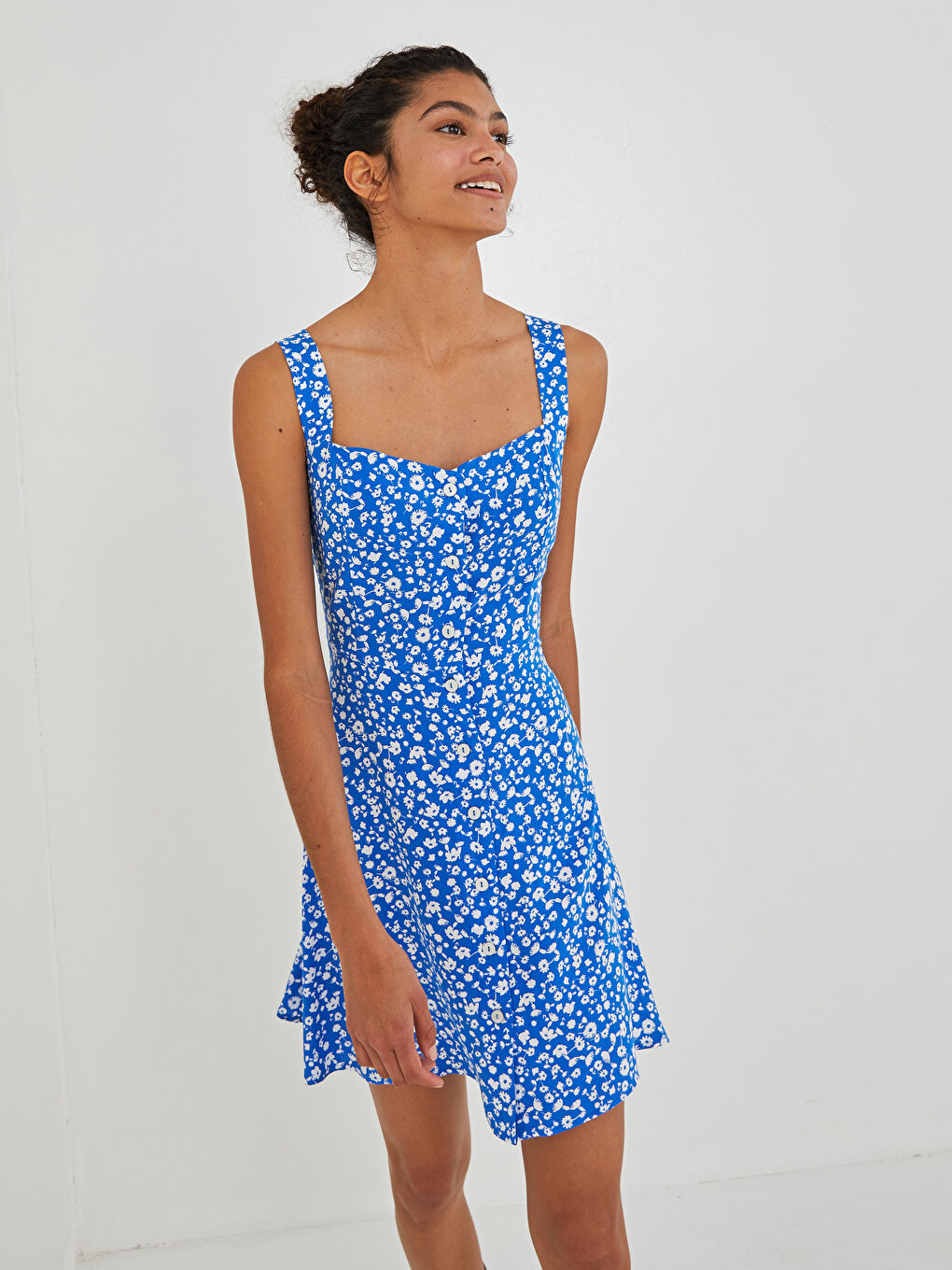 Robe à Col Carré Florale à Bretelles en Viscose pour Femmes-2