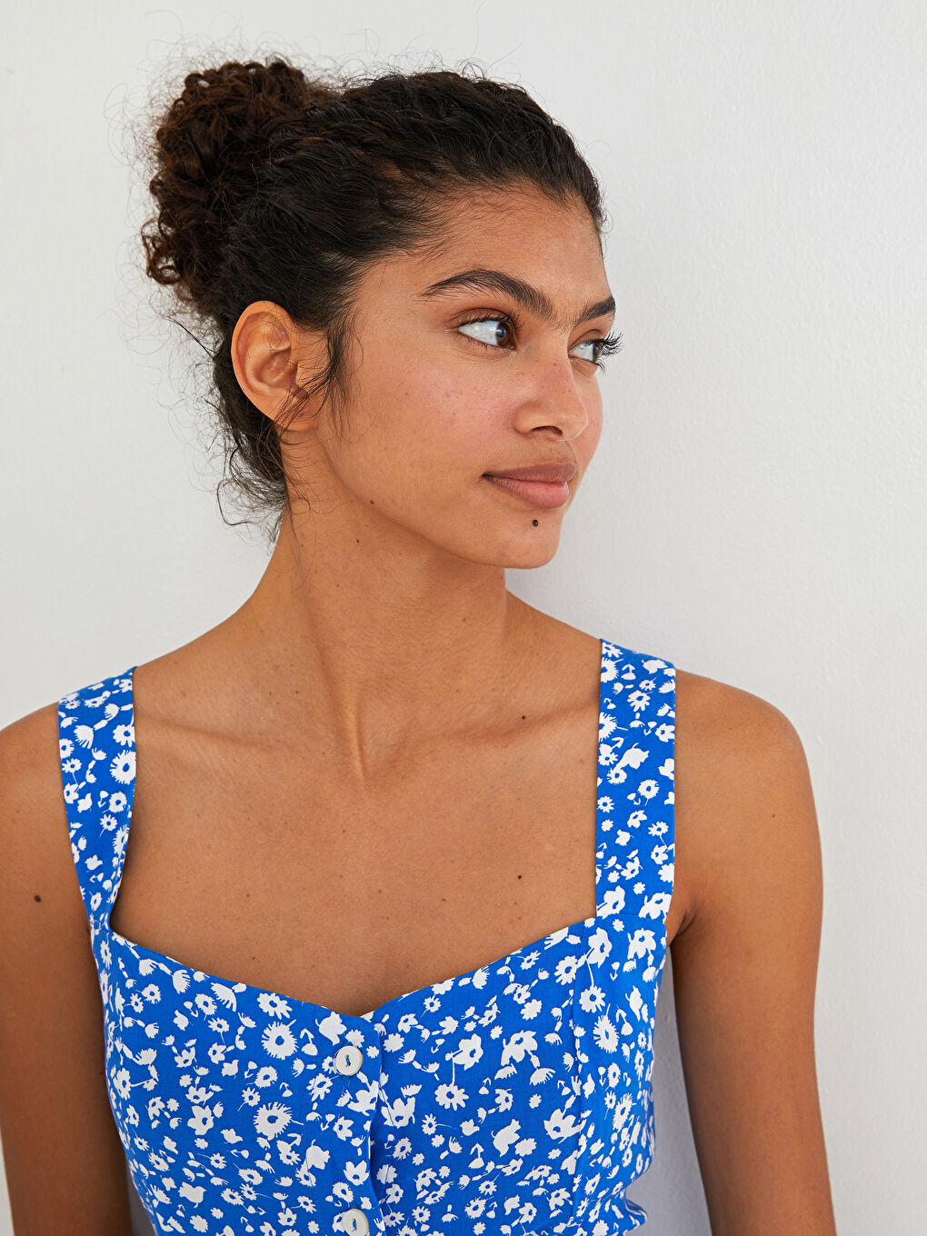 Robe à Col Carré Florale à Bretelles en Viscose pour Femmes-4