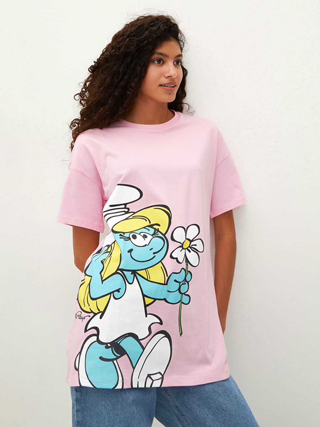 Футболка с круглым вырезом, с принтом Смурфики, с коротким рукавом, хлопковая, для женщин, комбинация мать-дочь