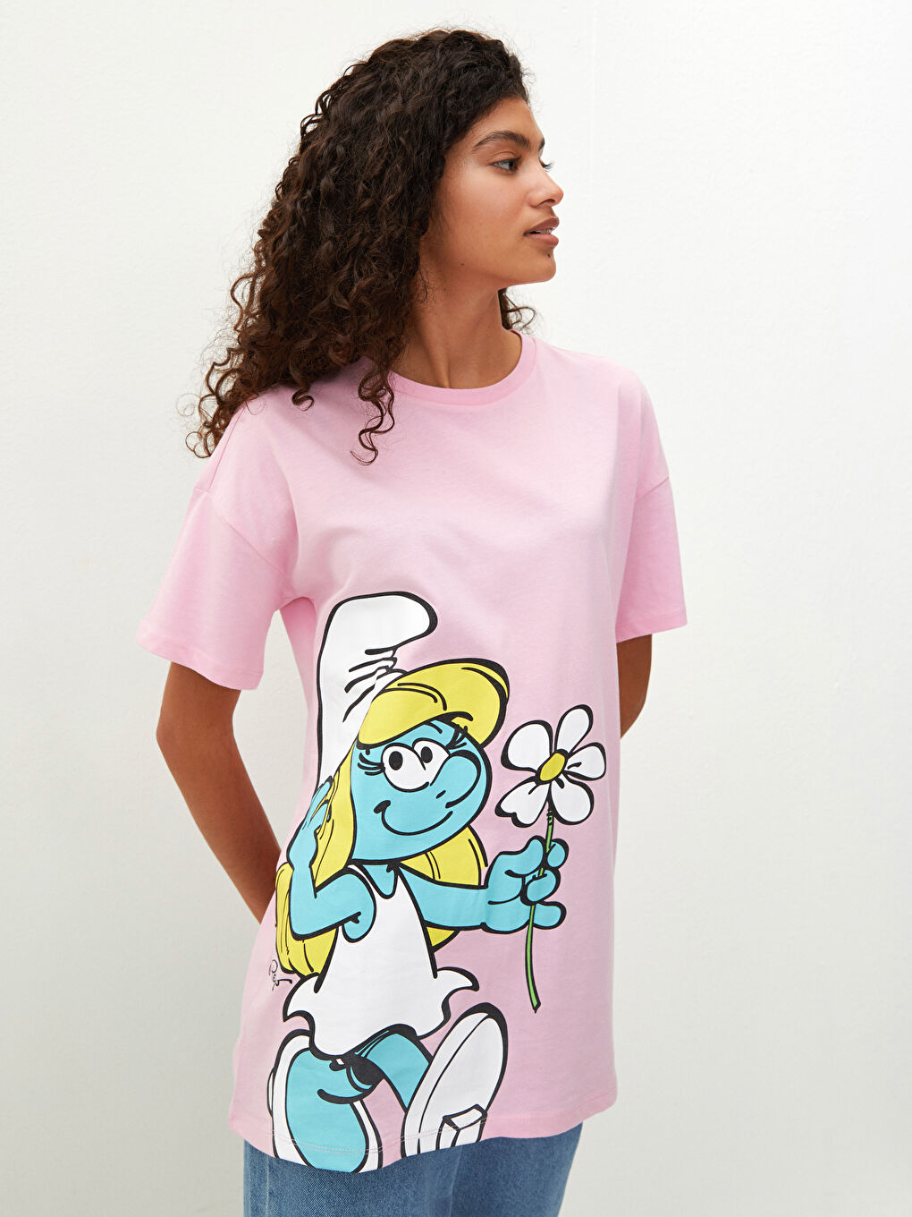 Футболка с круглым вырезом, с принтом Смурфики, с коротким рукавом, хлопковая, для женщин, комбинация мать-дочь-1