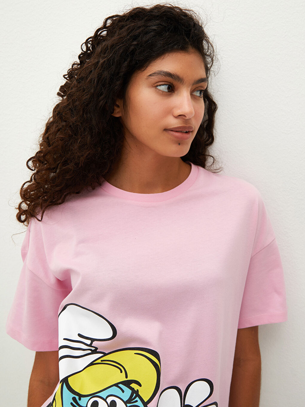 Футболка с круглым вырезом, с принтом Смурфики, с коротким рукавом, хлопковая, для женщин, комбинация мать-дочь-3