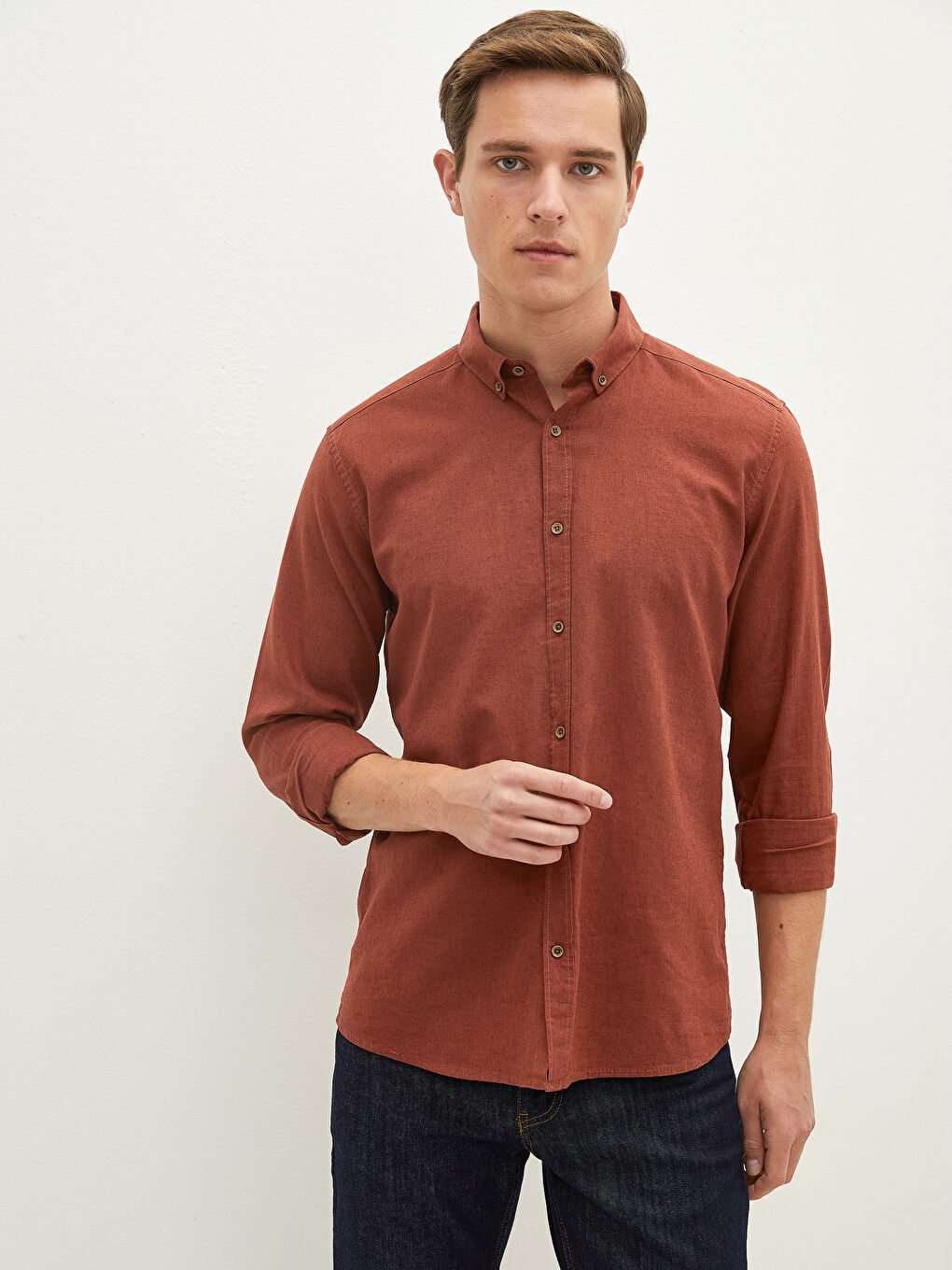 Kırmızı Slim Fit Uzun Kollu Erkek Gömlek-1