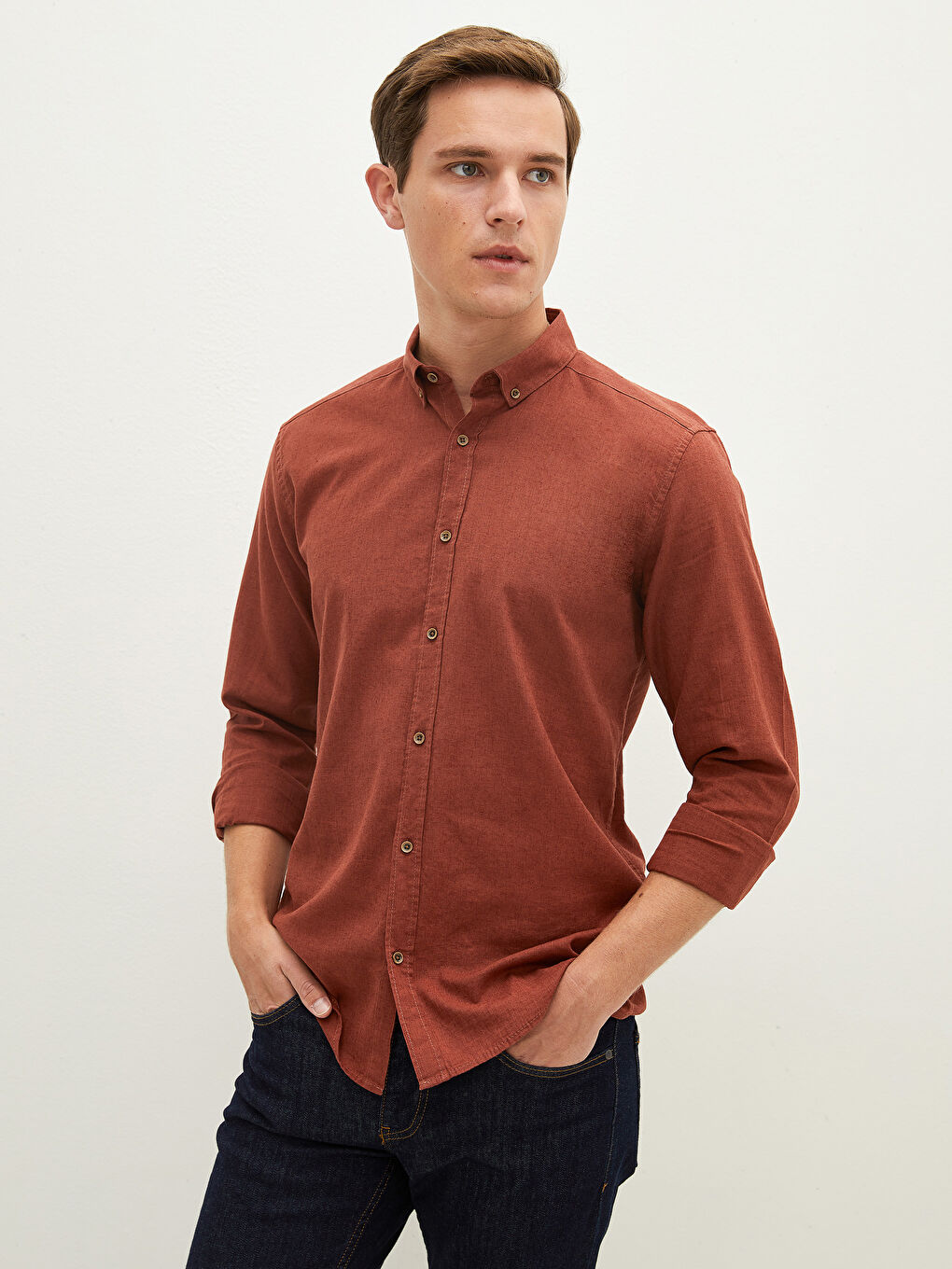 Kırmızı Slim Fit Uzun Kollu Erkek Gömlek-2