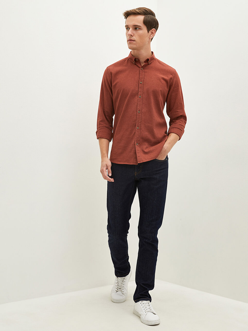 Kırmızı Slim Fit Uzun Kollu Erkek Gömlek-3