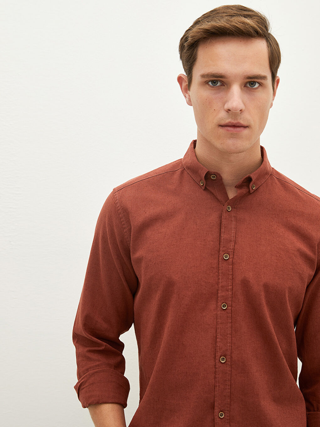 Kırmızı Slim Fit Uzun Kollu Erkek Gömlek-5