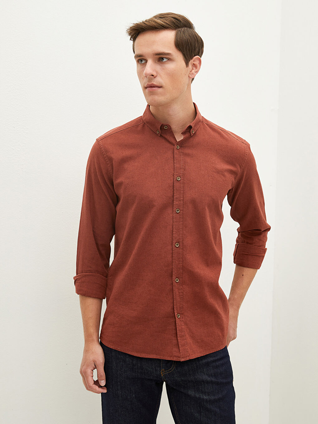 Kırmızı Slim Fit Uzun Kollu Erkek Gömlek