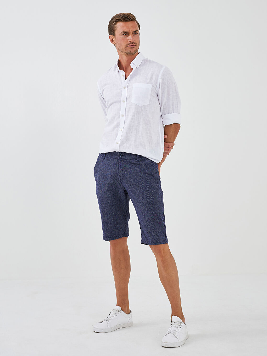Pantaloni scurți din in, Standard Fit, pentru Bărbați-2