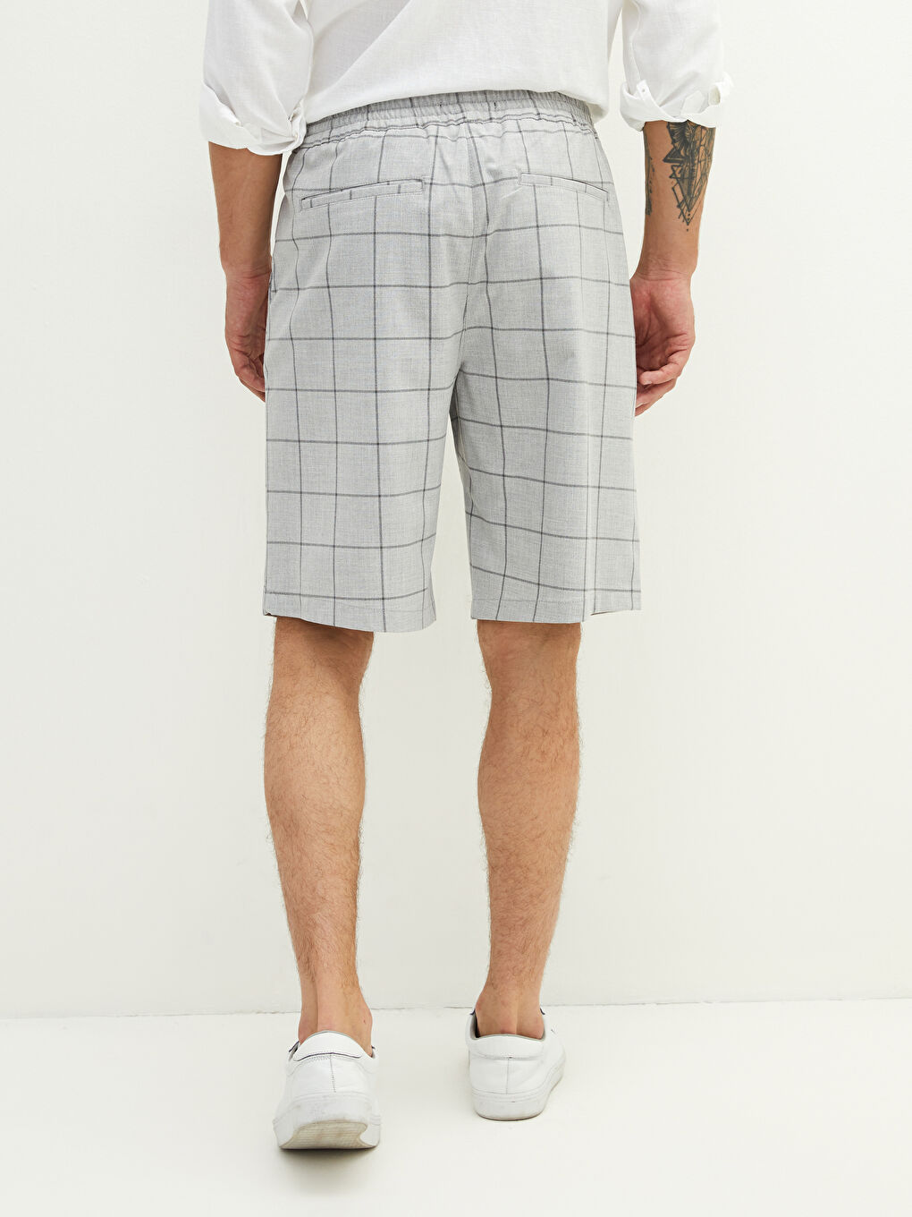 Gri Standart Kalıp Ekose Erkek Şort-5