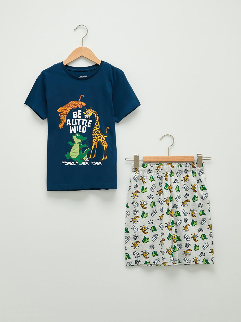 Crew Neck Printed Short Sleeve Boys' Shorts Pyjama Set