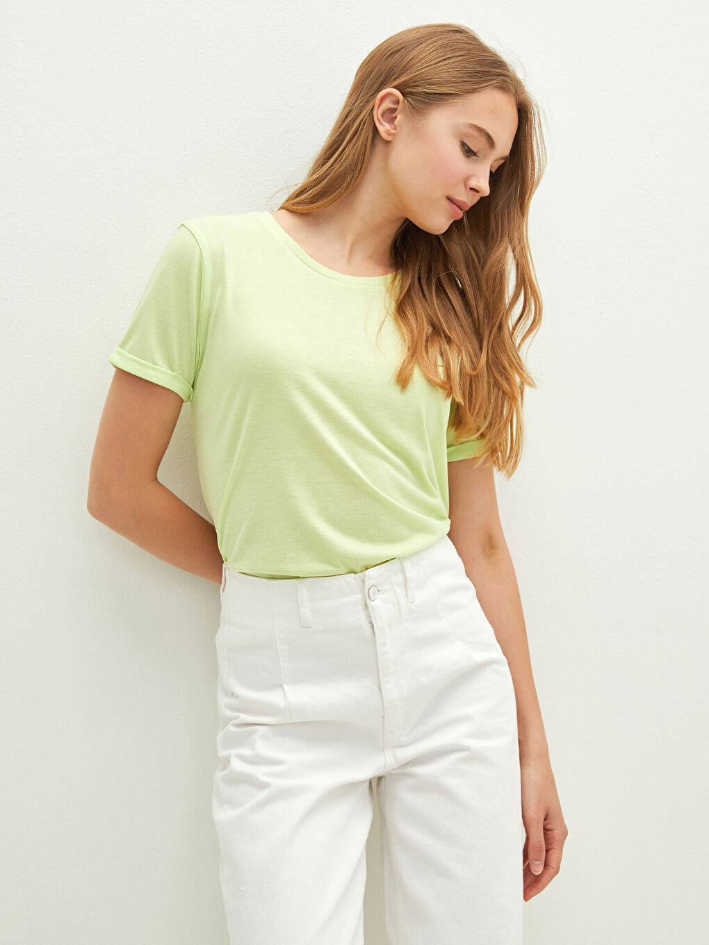 Crew Neck Plain Short Sleeve Women's T-Shirt-5