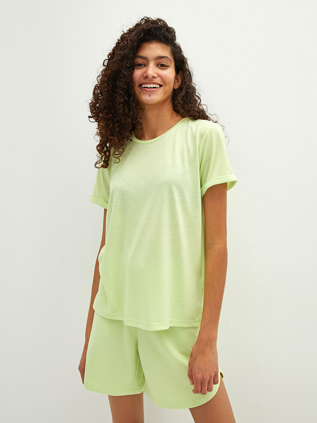 Crew Neck Plain Short Sleeve Women's T-Shirt-2