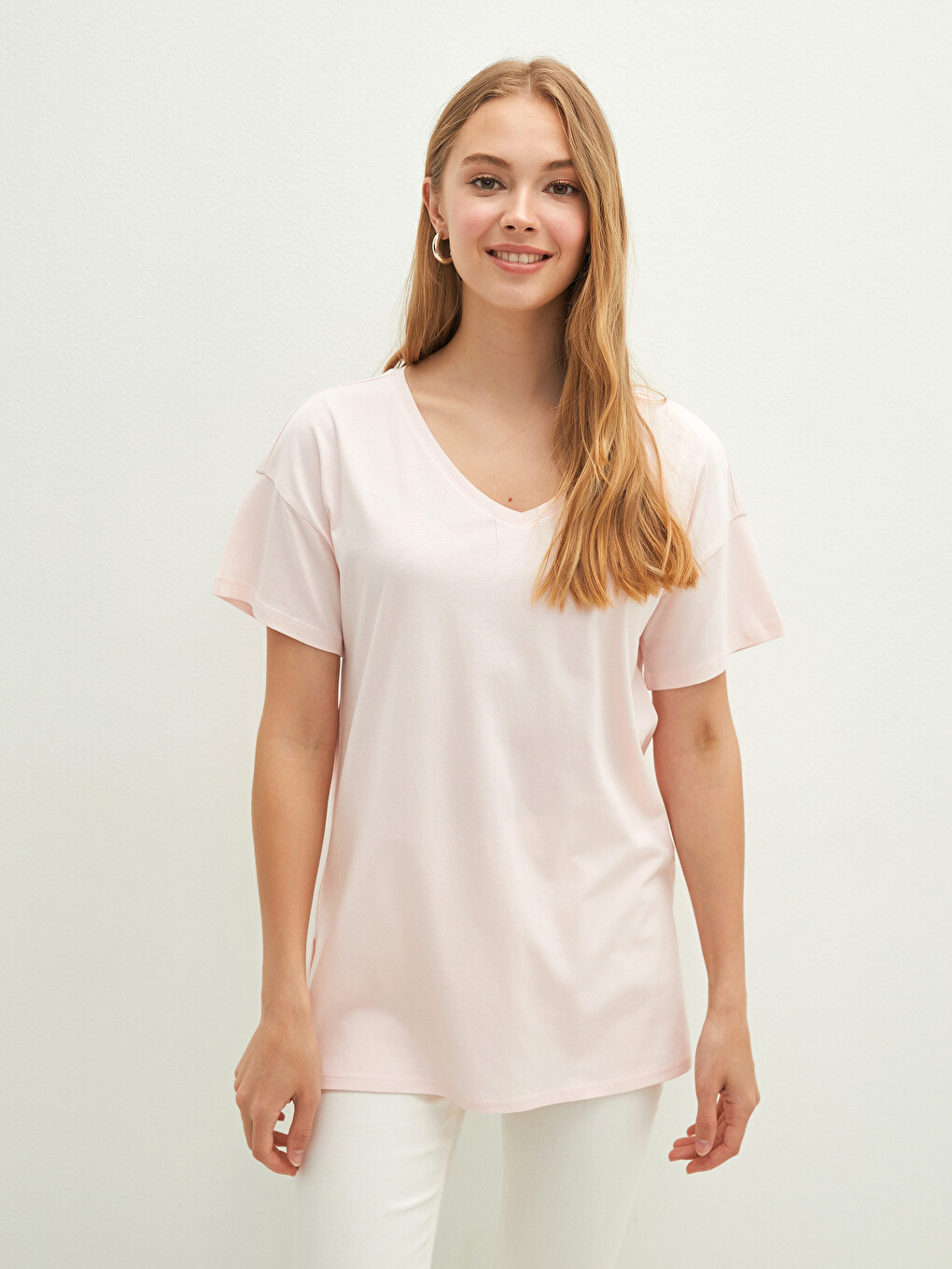 Tricou Pentru Femei Cu Mânecă Scurtă Și Decolteu În V Simplu-6