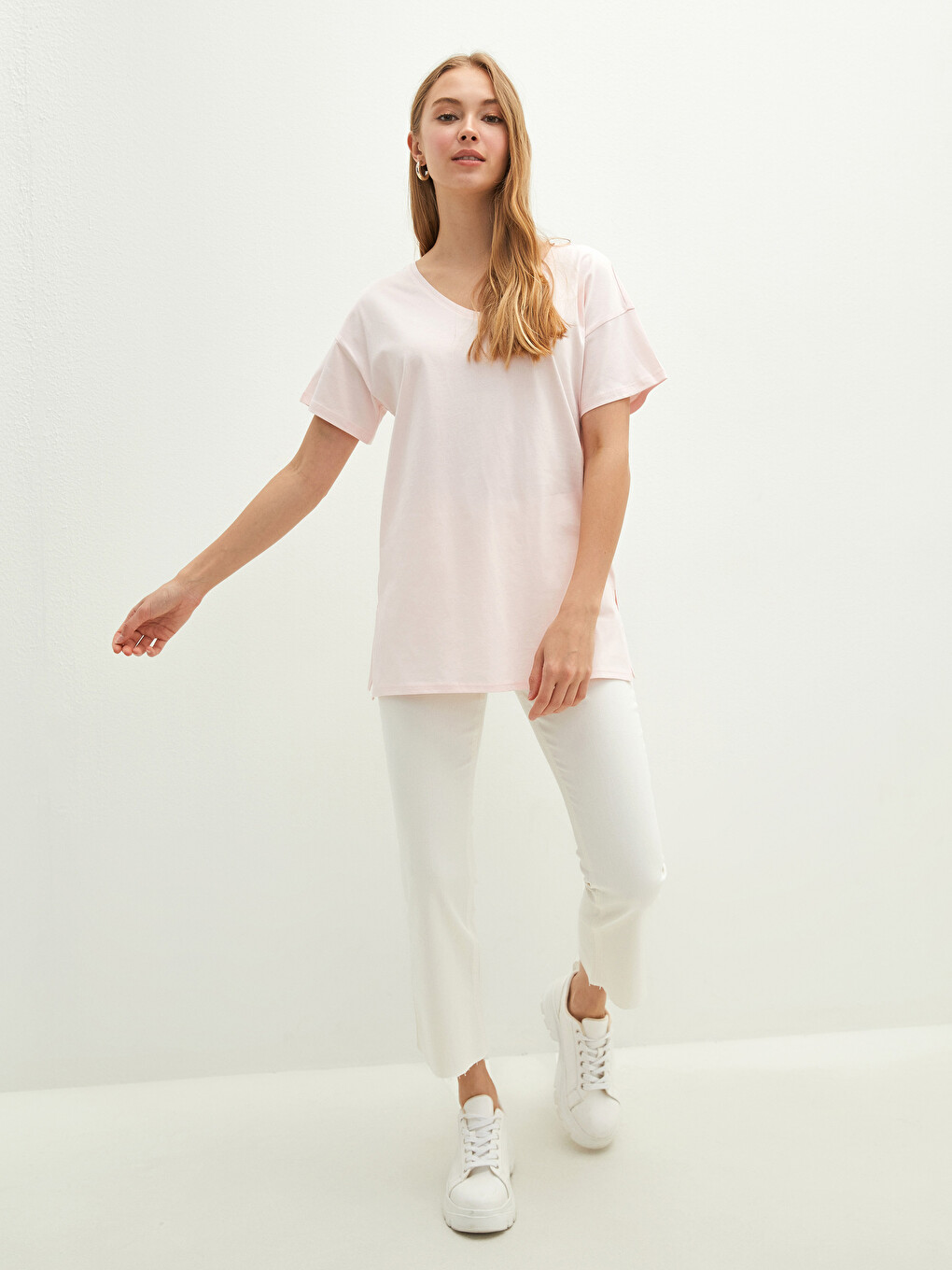 Tricou Pentru Femei Cu Mânecă Scurtă Și Decolteu În V Simplu-8