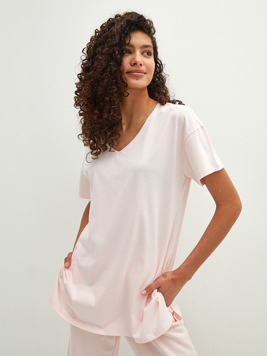 Tricou Pentru Femei Cu Mânecă Scurtă Și Decolteu În V Simplu