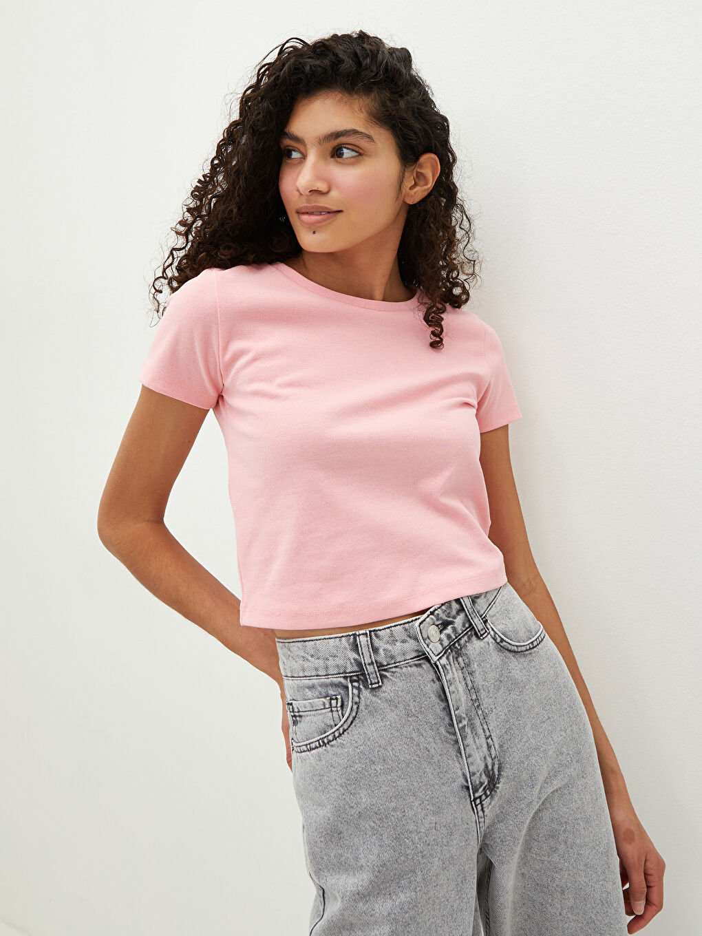 Crew Neck Plain Short Sleeve Women's T-Shirt -S1KY36Z8-QY6