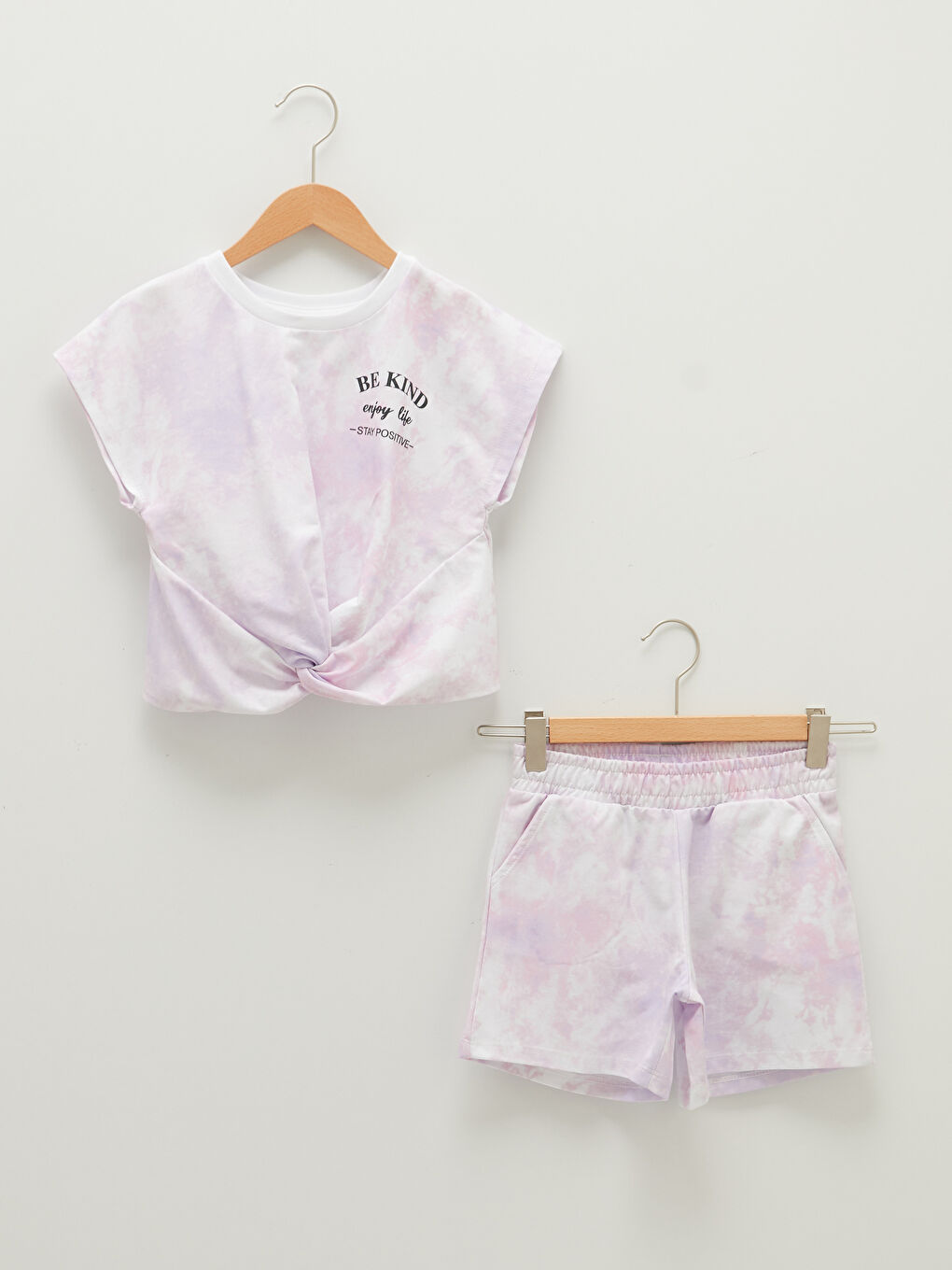 Pembe Bisiklet Yaka Baskılı Kısa Kollu Kız Çocuk Tişört ve Şort