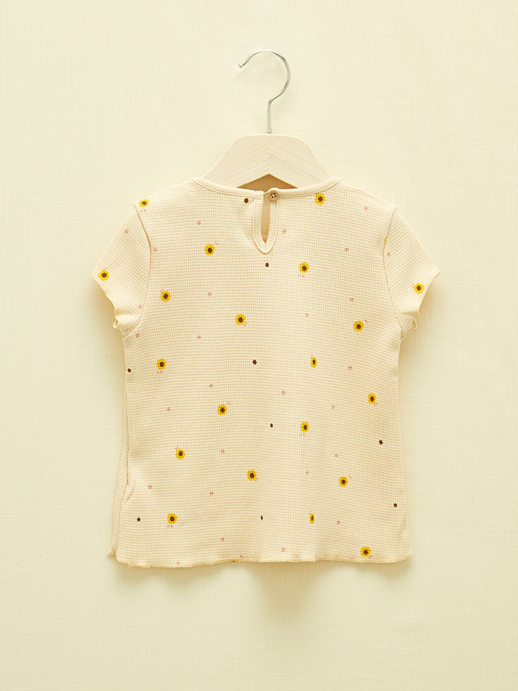 Bej Bisiklet Yaka Kısa Kollu Baskılı Kız Bebek Tişört ve Şort 2'li Takım-3