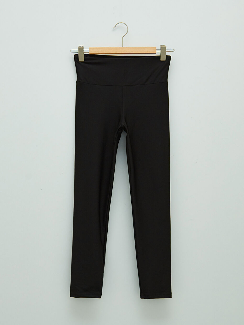 Siyah Kadın Beli Lastikli Düz Spor Tayt-6