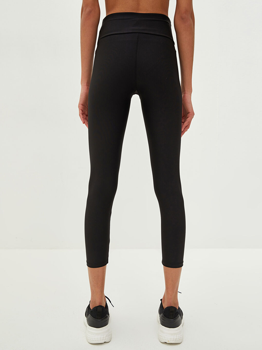 Siyah Kadın Beli Lastikli Düz Spor Tayt-4