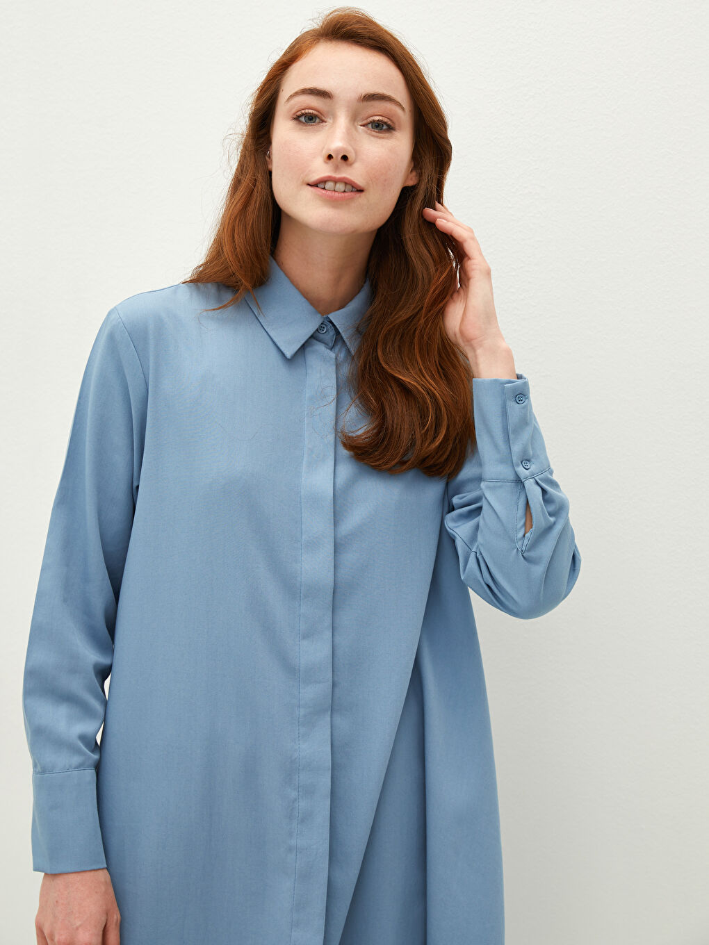 Mavi Kadın Gömlek Yaka Düz Tunik-3