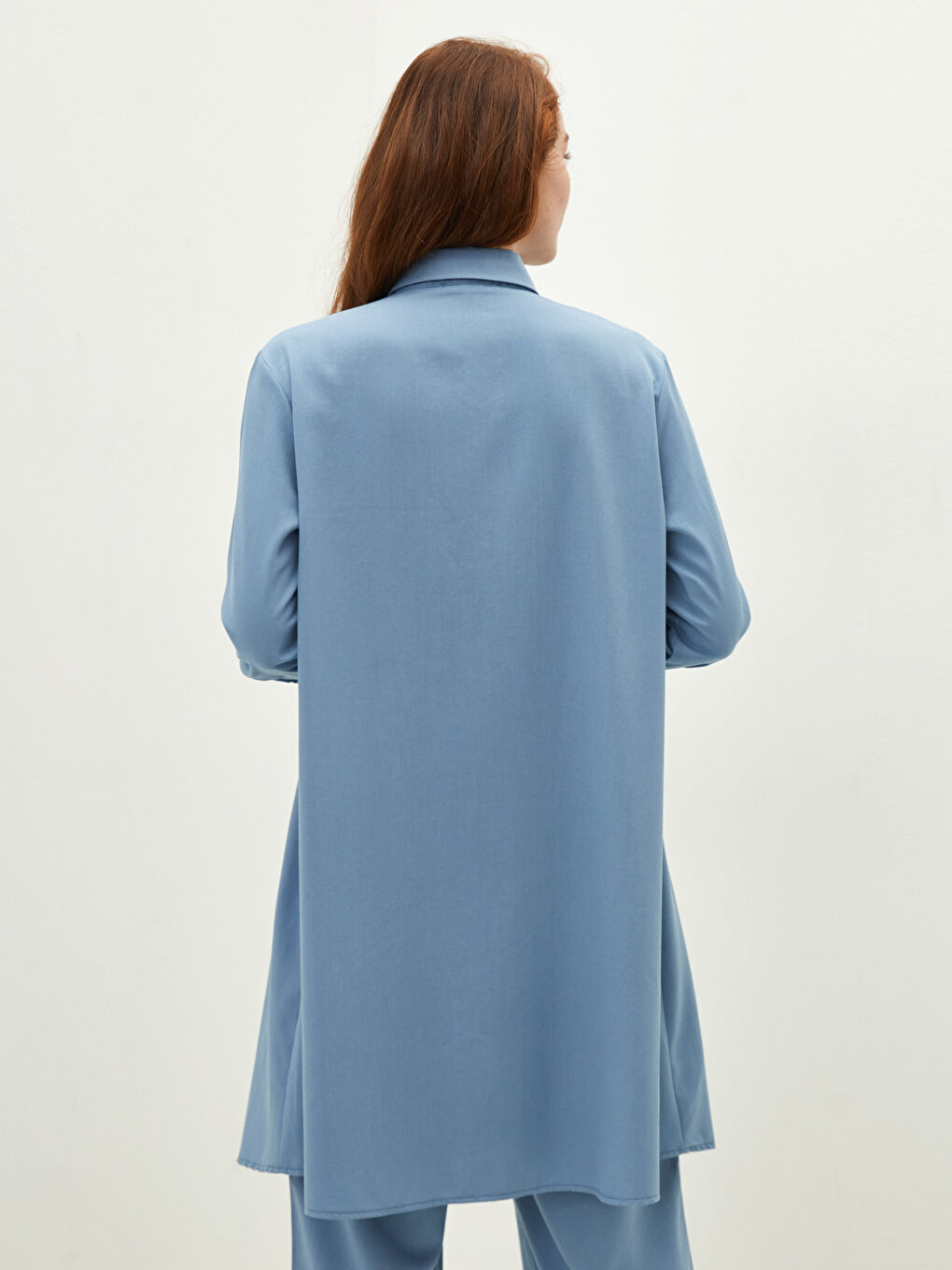 Mavi Kadın Gömlek Yaka Düz Tunik-4