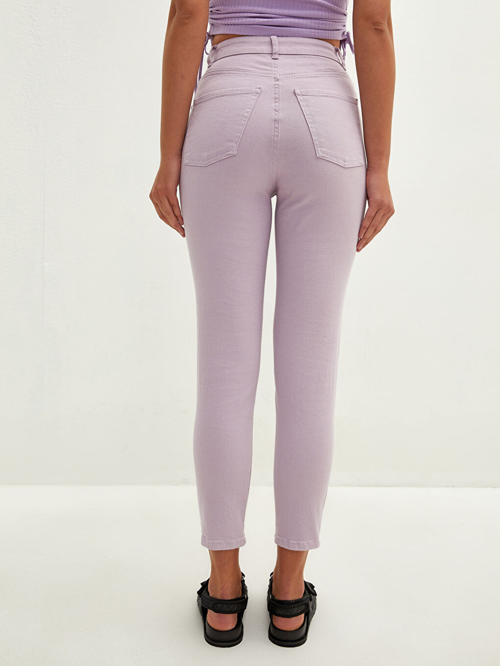 Lila Yüksek Bel Slim Fit Cep Detaylı Kadın Jean Pantolon-5