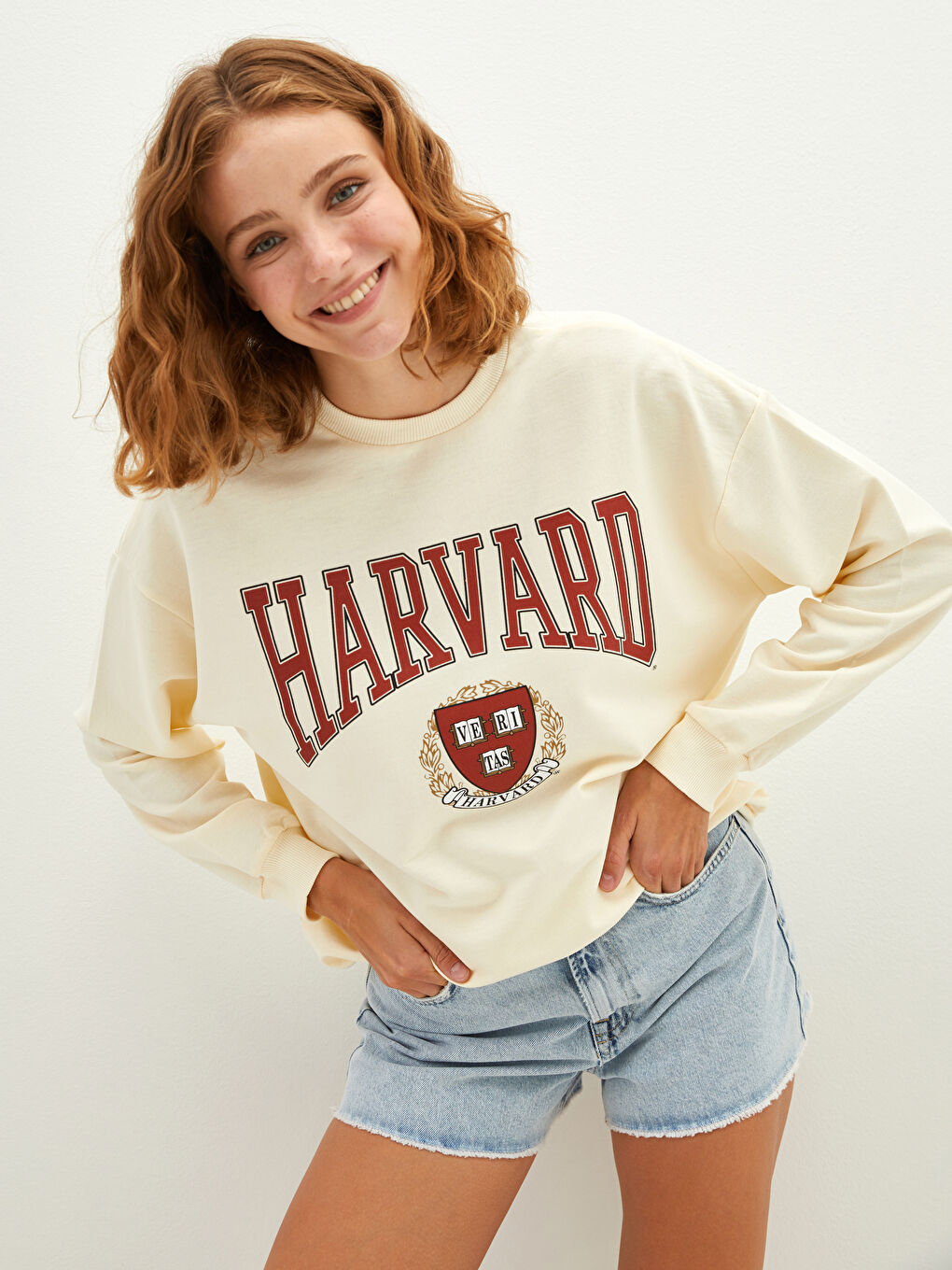 Crew Neck Harvard Printed Long Sleeve Women's Sweatshirt-1