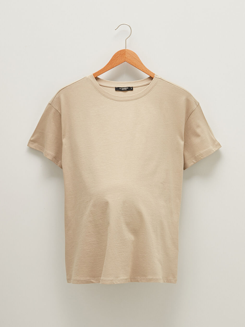 Gri Bisiklet Yaka Düz Kısa Kollu Hamile Tişört-9