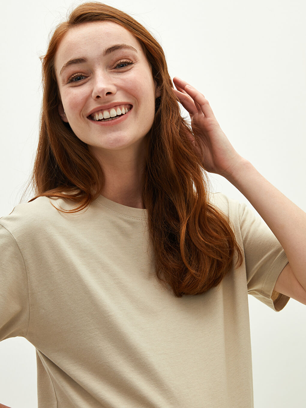 Gri Bisiklet Yaka Düz Kısa Kollu Hamile Tişört-7