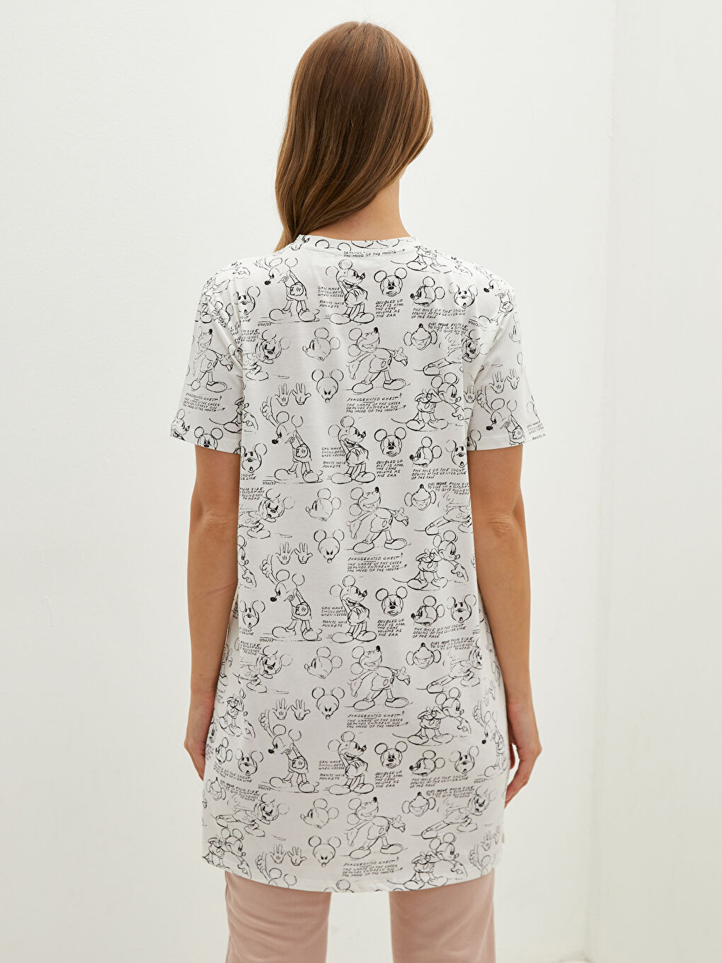 Crew Neck Mickey Mouse Printed Short Sleeve Cotton Women's Tunic-4