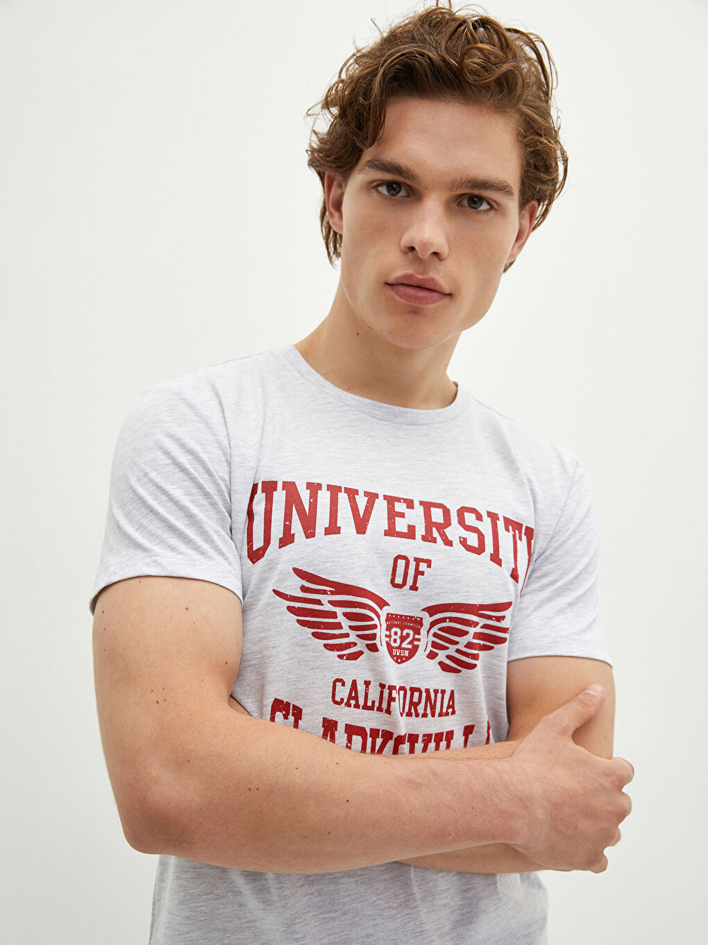 Beyaz Bisiklet Yaka Kısa Kollu Baskılı Penye Erkek Tişört-2