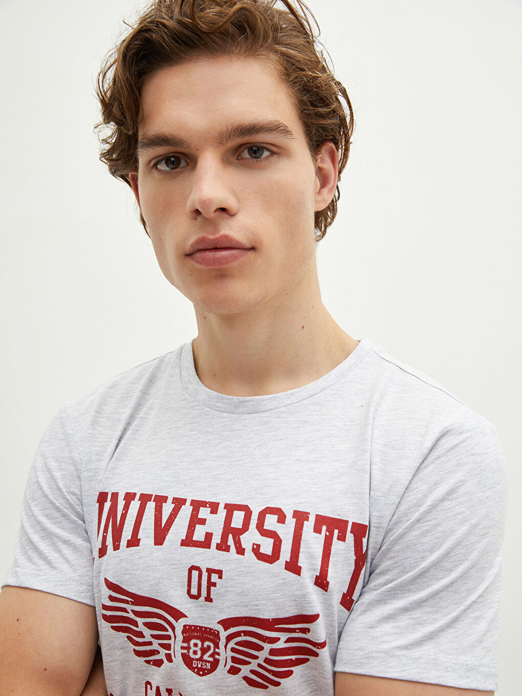 Beyaz Bisiklet Yaka Kısa Kollu Baskılı Penye Erkek Tişört-3