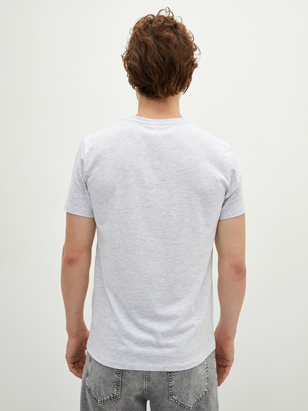 Beyaz Bisiklet Yaka Kısa Kollu Baskılı Penye Erkek Tişört-4