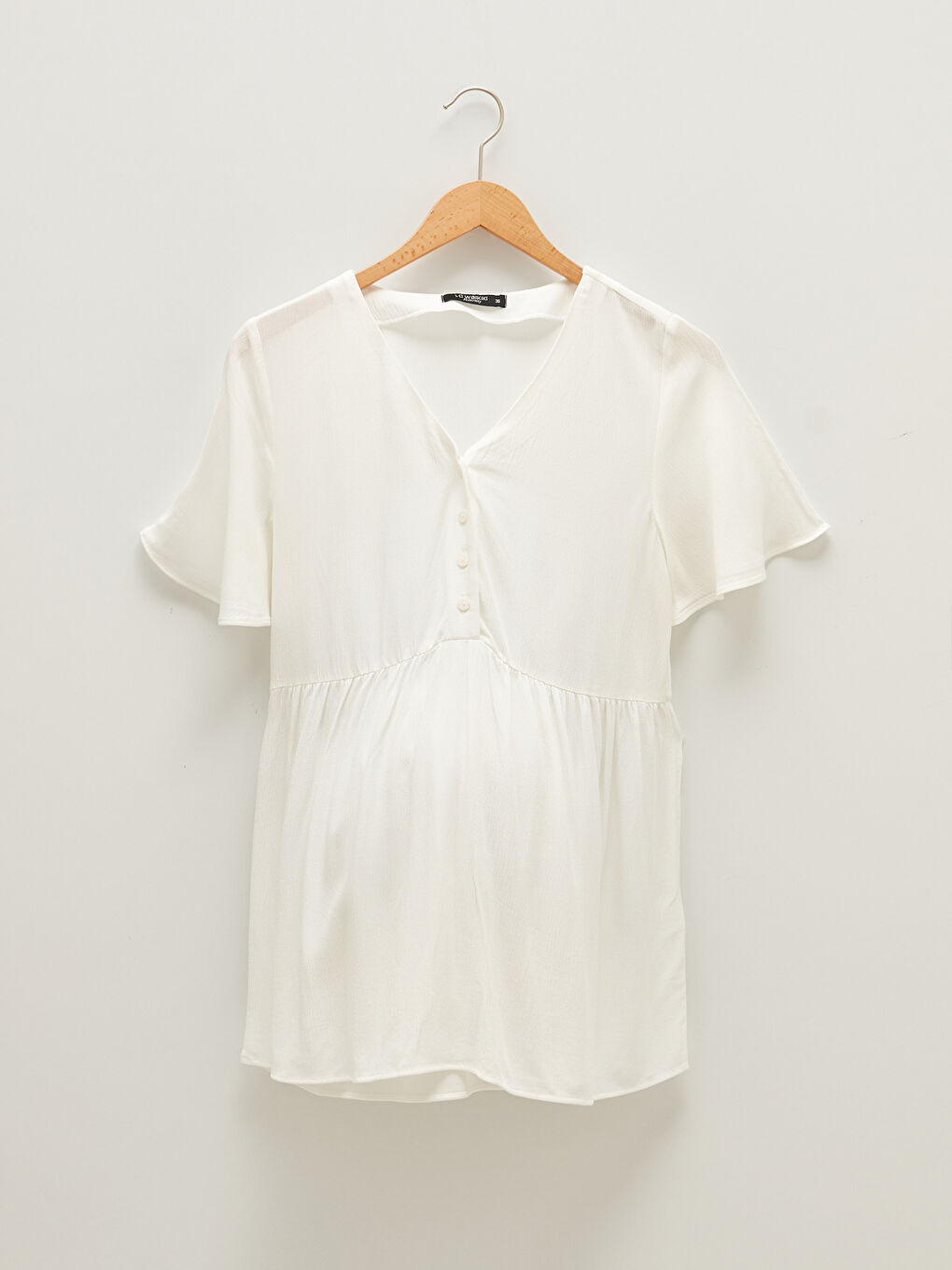 بلوزة حوامل ياقة على شكل حرف V سادة بأزرار أمامية كم قصير فيسكوز-7