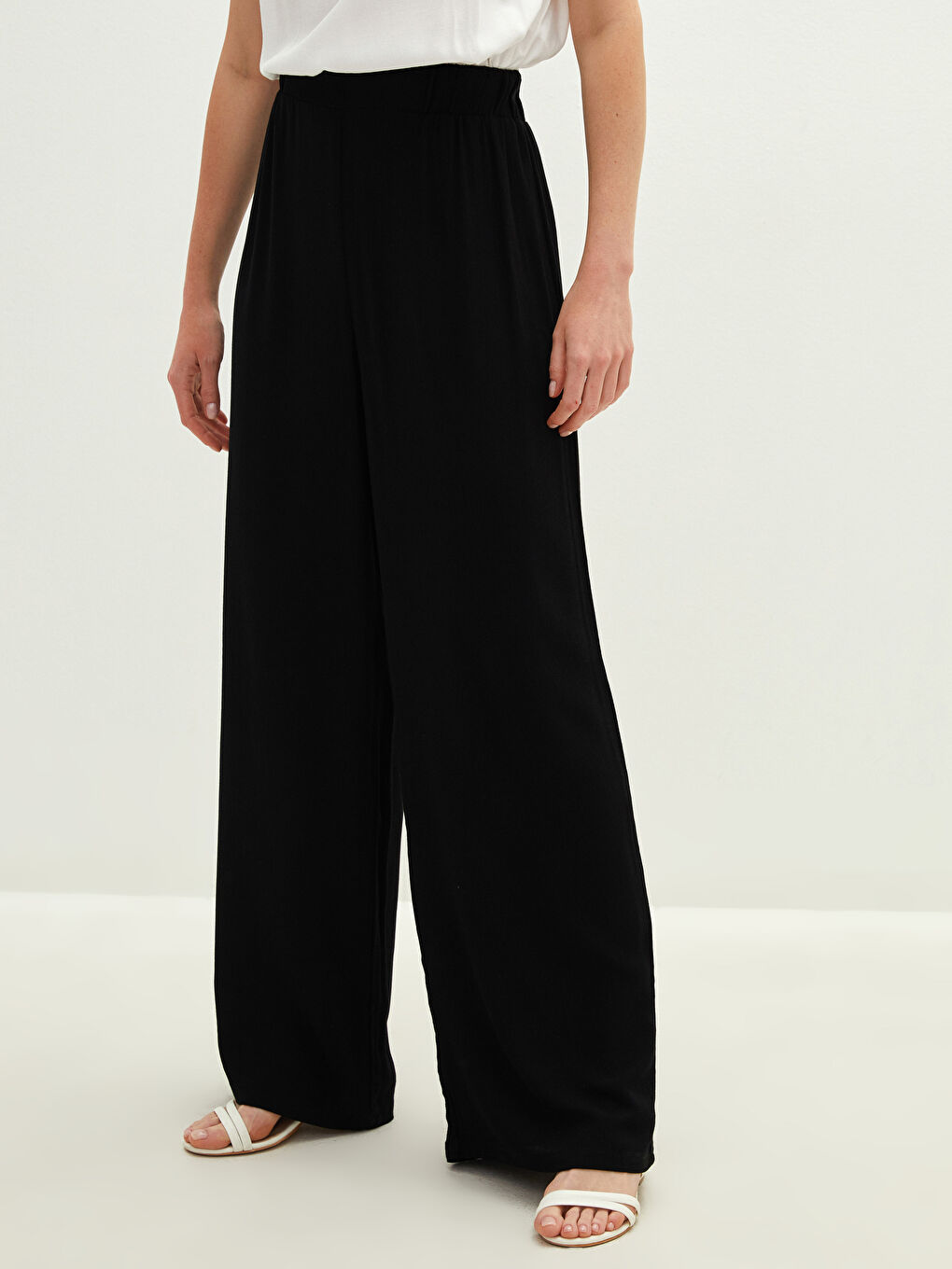 Pantalon Viscose Pour Femmes Jambe Large Droite Taille Haute-2