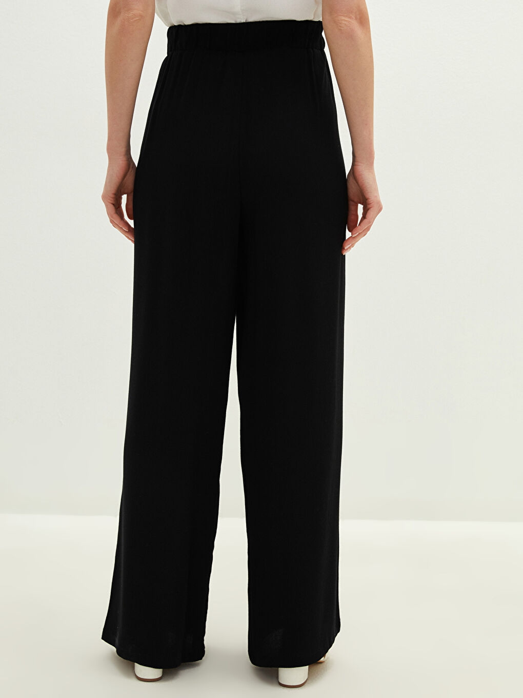 Pantalon Viscose Pour Femmes Jambe Large Droite Taille Haute-3