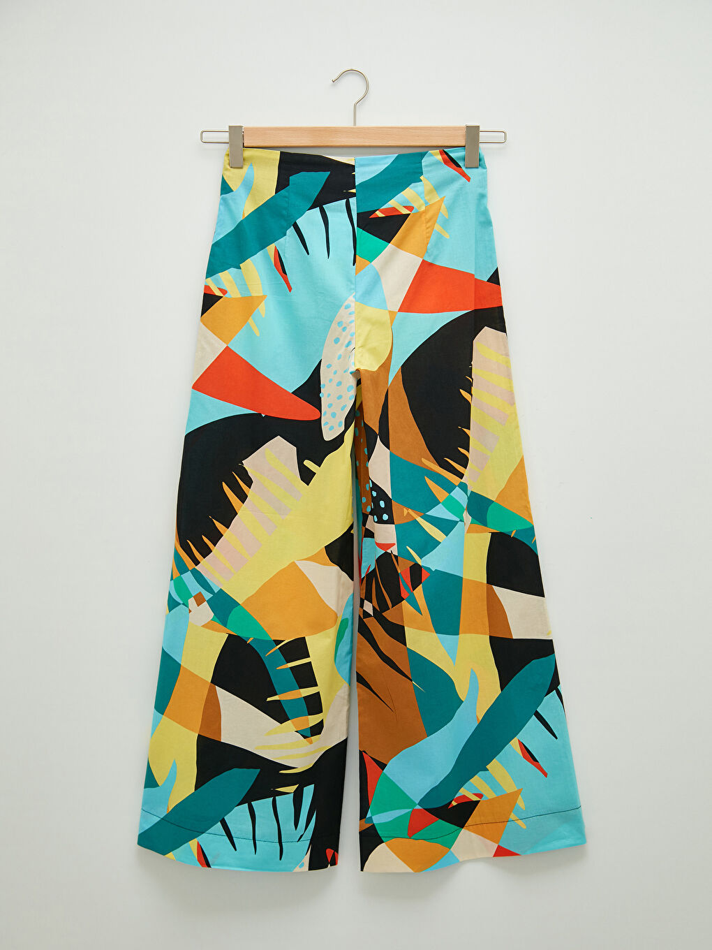 High Waist Patterned Wide Leg Cotton Women's Trousers-6