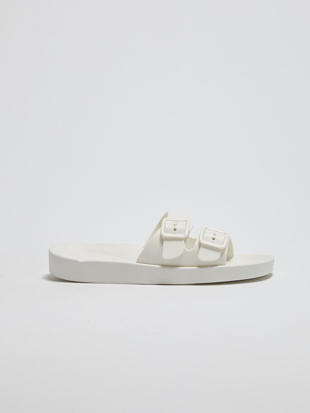 Double Banded Buckle Detailed Women's Beach Slippers-1