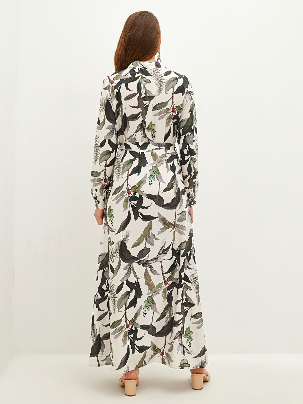 Robe Femme en Viscose à Manches Longues avec Col de Chemise Boutonné et Motif-4
