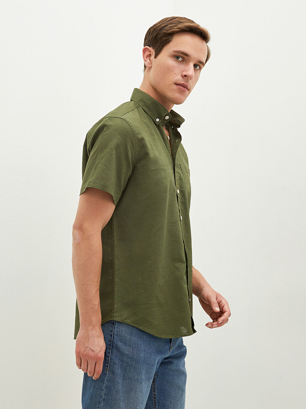 Yeşil Regular Fit Kısa Kollu Erkek Gömlek-1