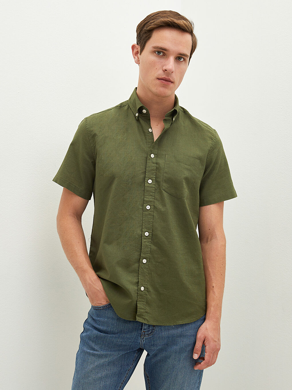 Yeşil Regular Fit Kısa Kollu Erkek Gömlek-2