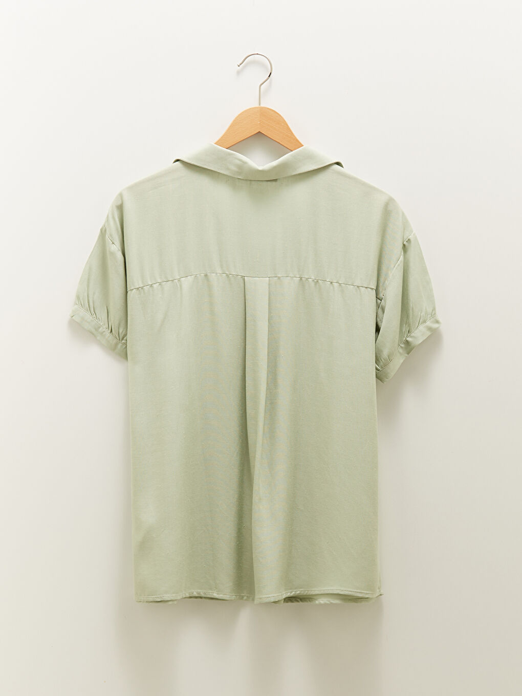Front Button Closure Plain Short Sleeve Linen Blend Maternity Shirt-6